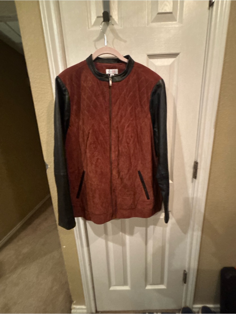 Women’s Quilted Suede Bomber Jacket with Leather Sleeves - Brown/Black